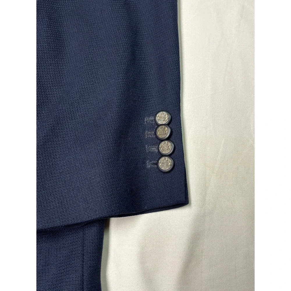Ermenegildo Zegna Cloth Navy Blue Blazer 3-Button Crest Buttons Textured Men 50R